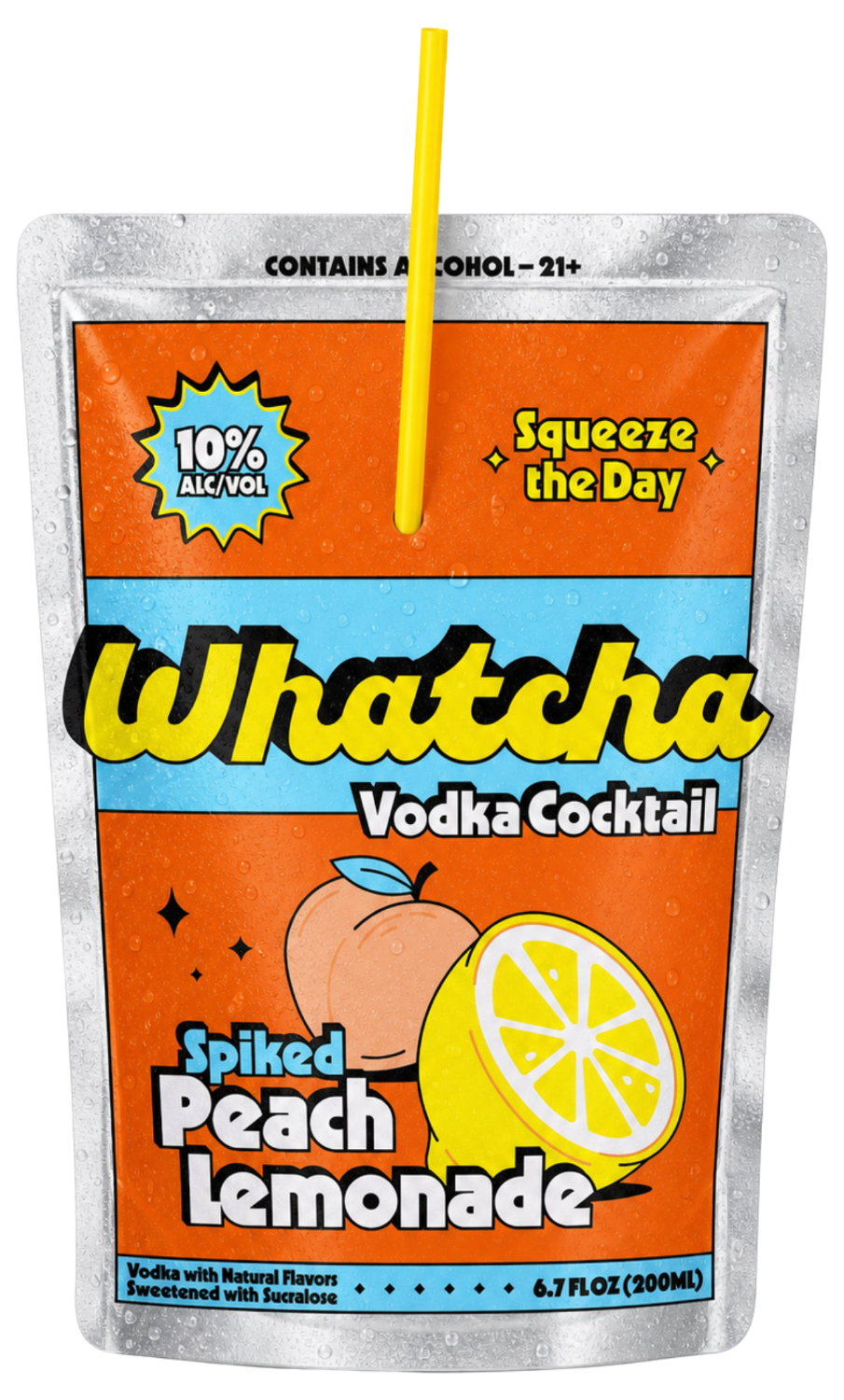 Whatcha Spiked Peach Lemonade pouch, 10% alcohol by volume